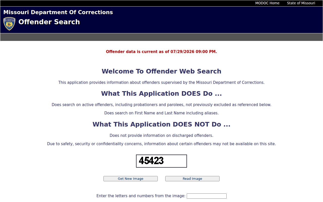 Howard County arrest history search through MODOC Offender Search