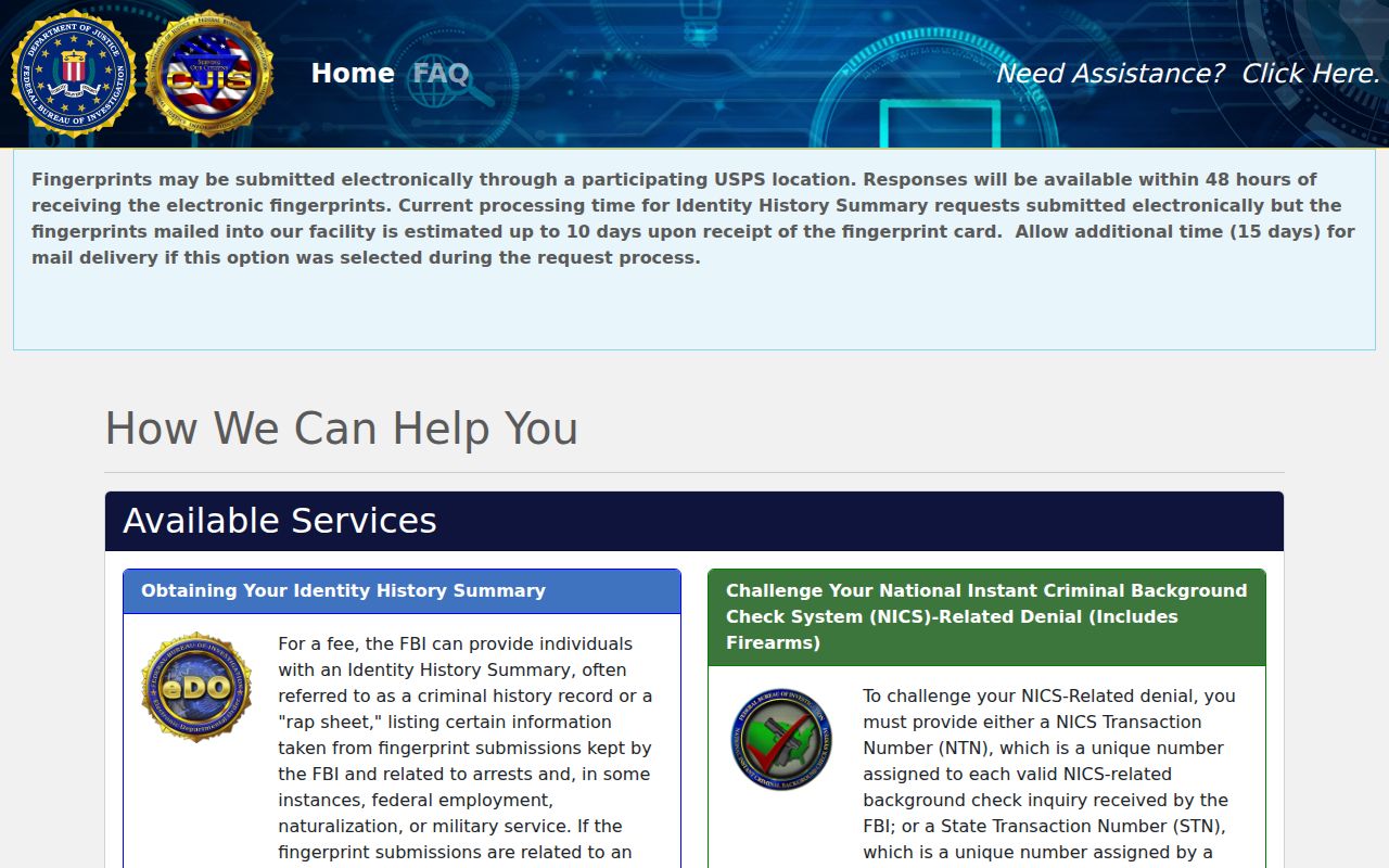 Howard County criminal history self-review through the FBI identity portal